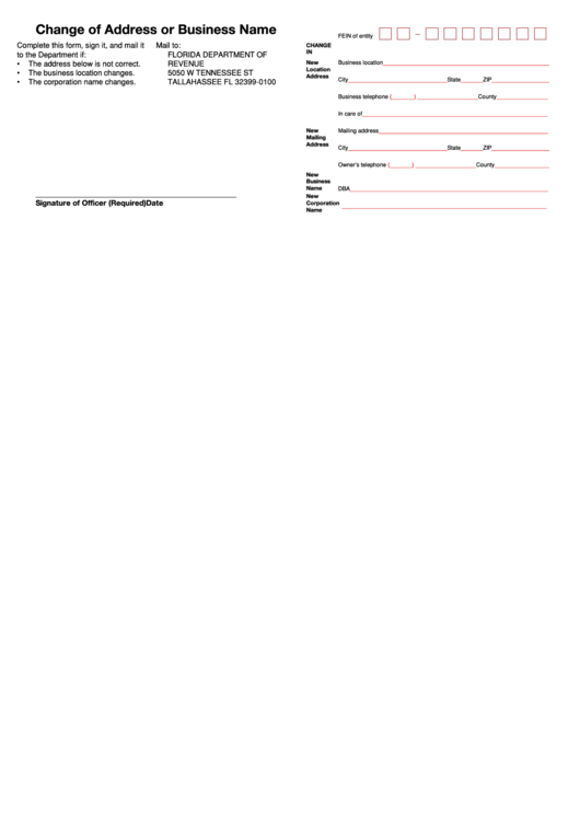 Change Of Address Or Business Name - Florida Department Of Revenue - 2003 Printable pdf