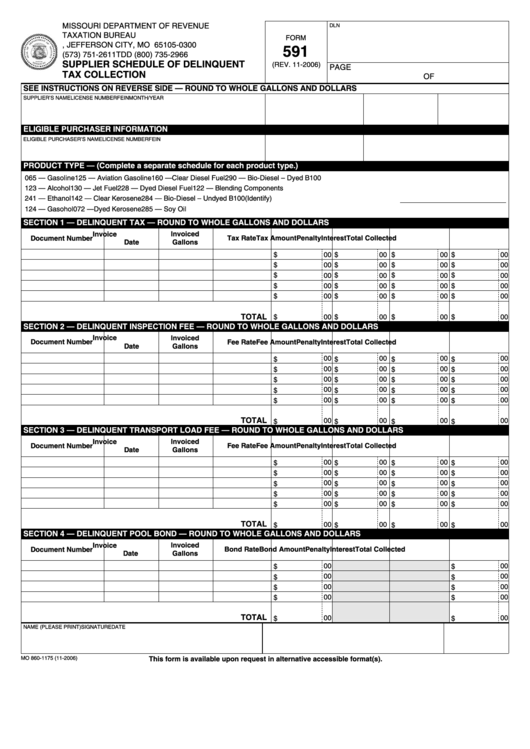 Fillable Form 591 - Supplier Schedule Of Delinquent Tax Collection - Missouri Department Of Revenue Printable pdf