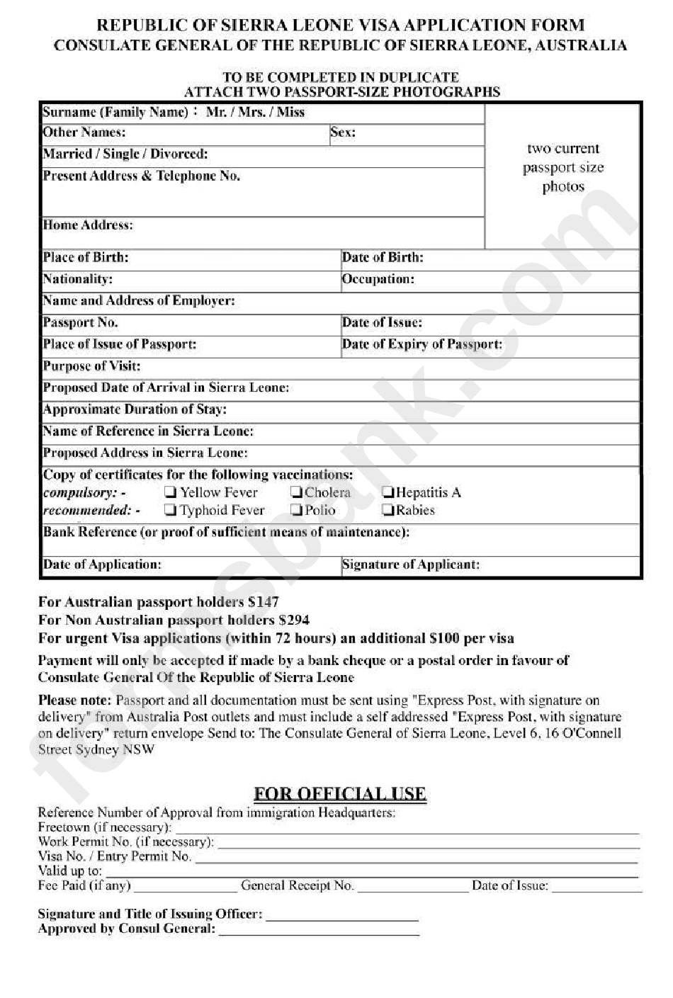 Republic Of Sierra Leone Visa Application Form Consulate General Of The Republic Of Sierra