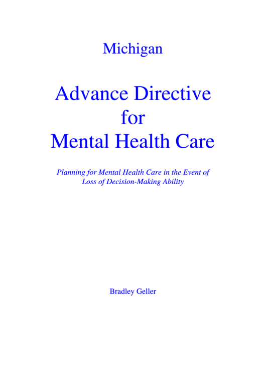 Advance Directive For Mental Health Care Printable pdf