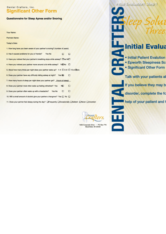 Sleep Solutions: Three Easy Steps - Initial Evaluation Forms Printable pdf