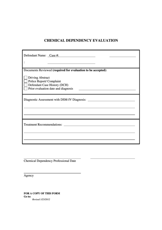 Chemical Dependency Evaluation Form Printable pdf