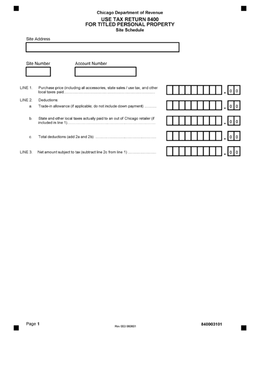 Form 8400 - Use Tax Return For Titled Personal Property Printable pdf