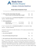 Sleep Study Evaluation Form - Shady Grove Adventist Hospital