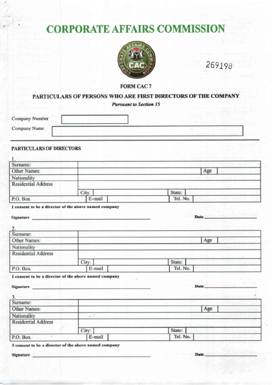Form Cac 7/form Cac 2/form Cac 2.1/form Cac 3/form Cac 4 - Corporate Affairs Commission Printable pdf
