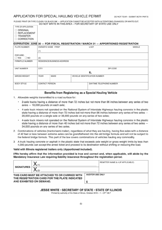 Application For Special Hauling Vehicle Permit