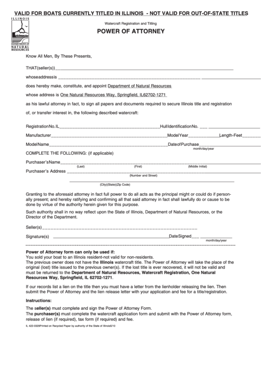 Form Il 422-0329 - Power Of Attorney Printable pdf