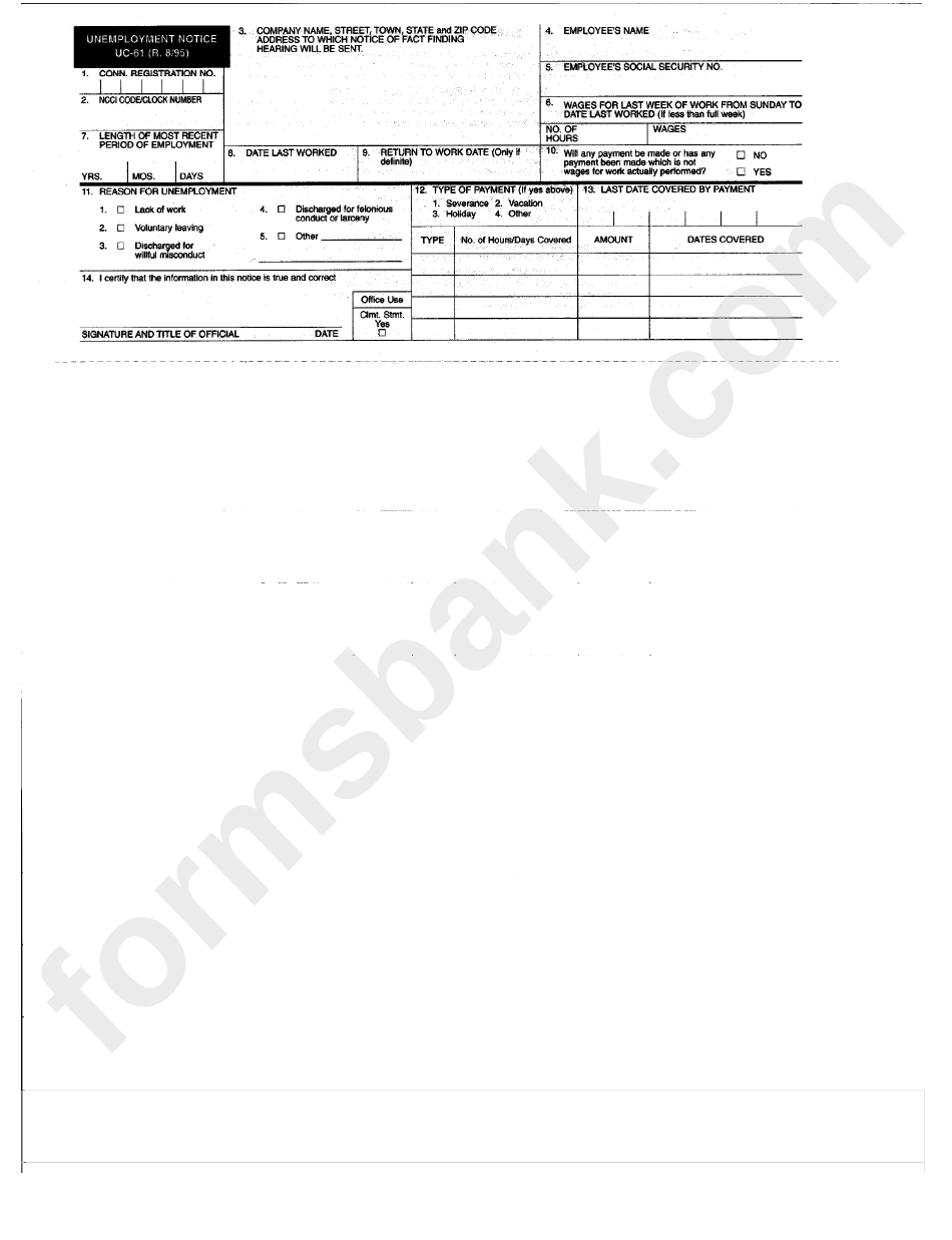 Form Uc-61 - Unemployment Notice - Connecticut Department Of Labor