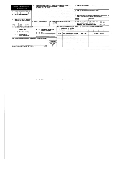 Form Uc-61 - Unemployment Notice - Connecticut Department Of Labor Printable pdf