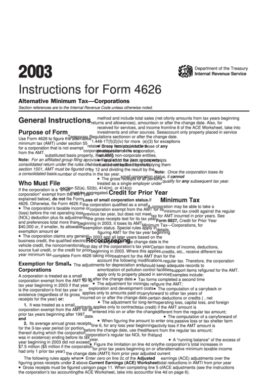 Instructions For Form 4626 - 2003 Printable pdf