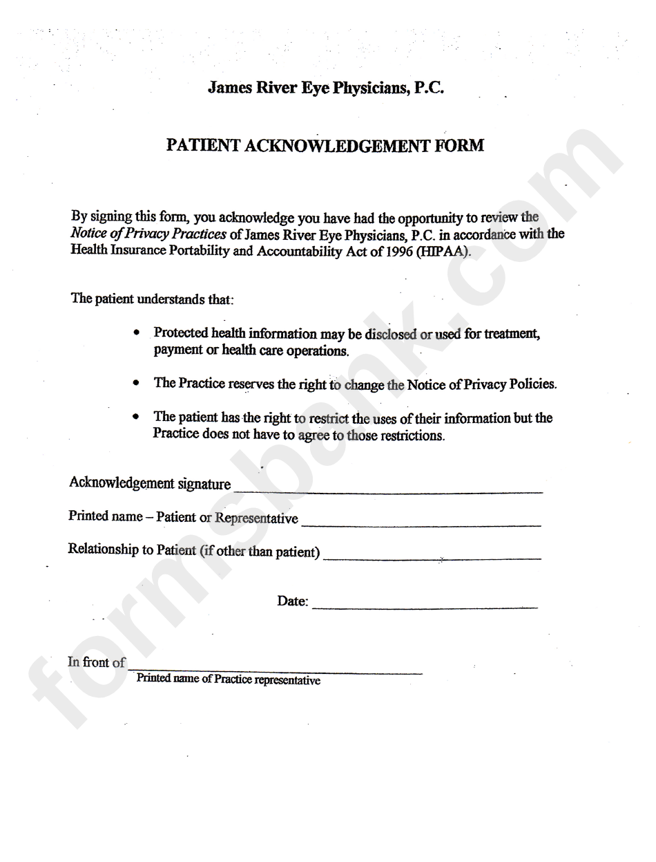 Patient Acknowledgement Form