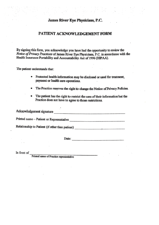 Patient Acknowledgement Form Printable pdf