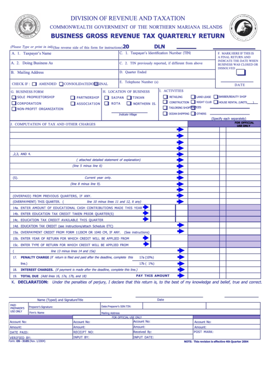 Form: Os - 3105 - Business Gross Revenue Tax Quarterly Return
