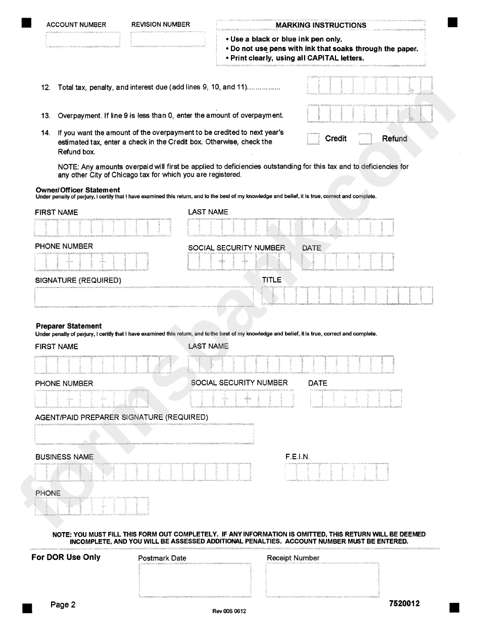 Form 7520 - Hotel Accommodations Tax - Chicago Department Of Revenue