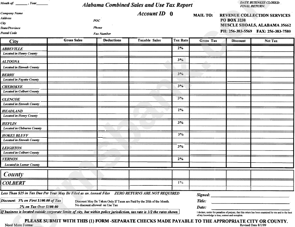 Alabama Combined Sales And Use Tax Report Form printable pdf download