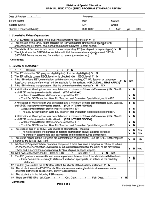 Special Education (Sped) Program Standards Review Printable pdf