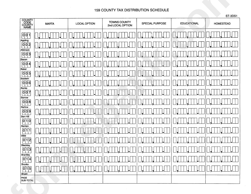 Form St-3ds1 - 159 County Tax Distribution Schedule - Georgia Department Of Revenue