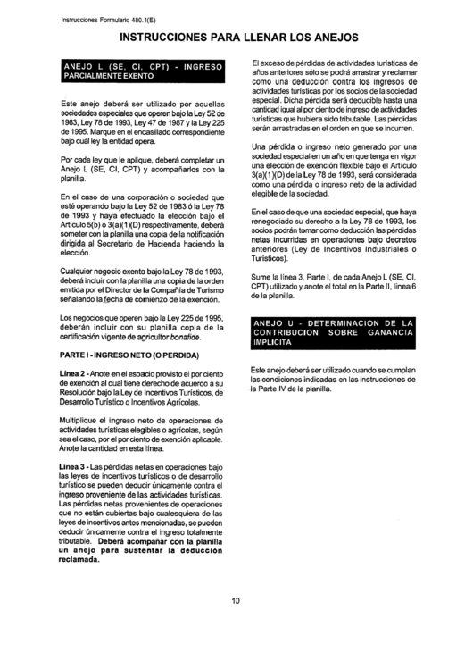 Instrucciones Formulario 480.1(E) - Para Llenar Los Anejos Printable pdf