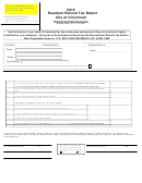 Resident Refund Tax Return Form - City Of Cincinnati - 2010