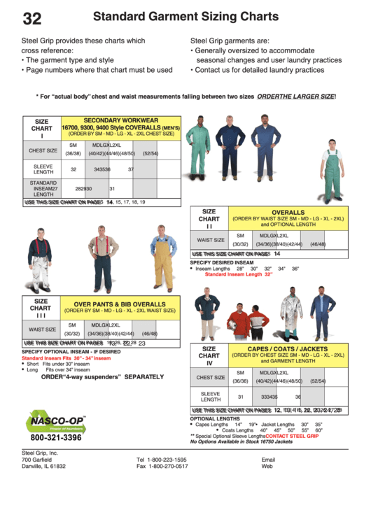 Standard Garment Sizing Charts - Nasco-Op, Inc. Printable pdf