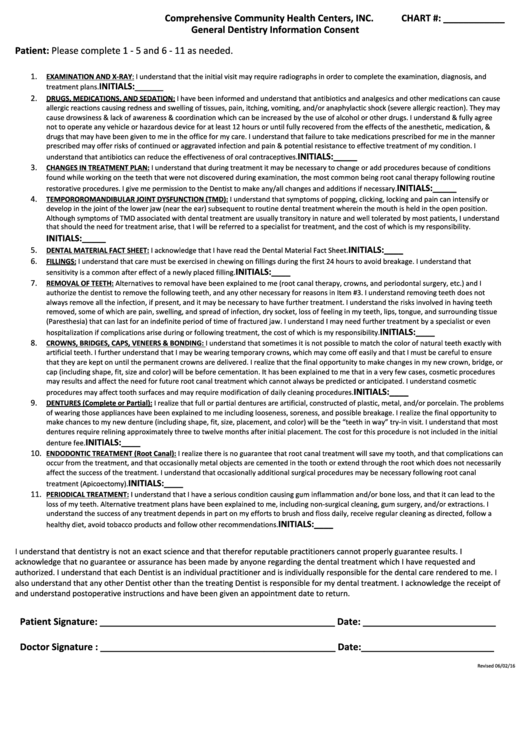 General Dentistry Information Consent Form Printable pdf