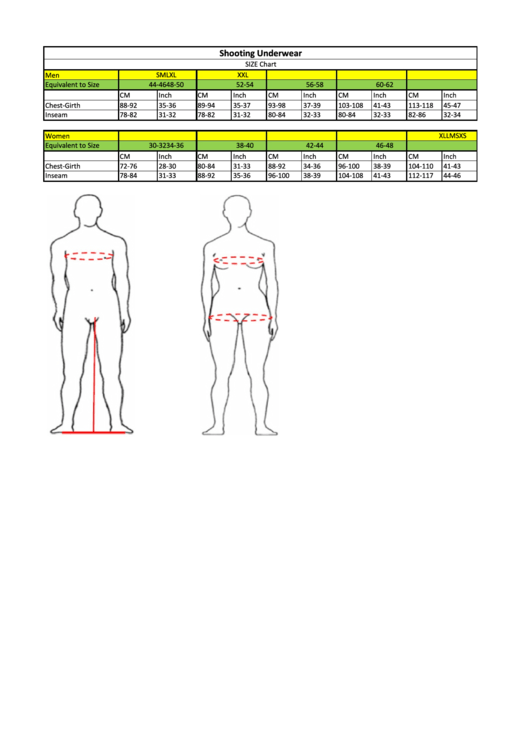 Shooting Underwear Size Chart