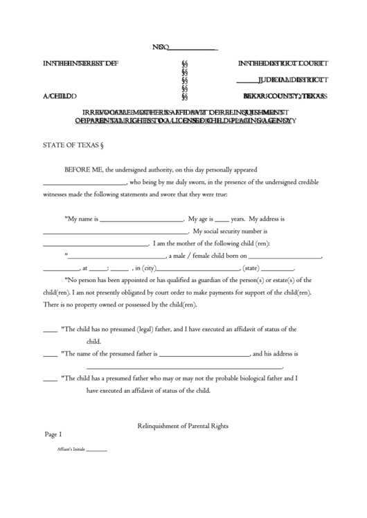 Printable Voluntary Termination Of Parental Rights Form Texas 2020 2021 Voluntary Parental