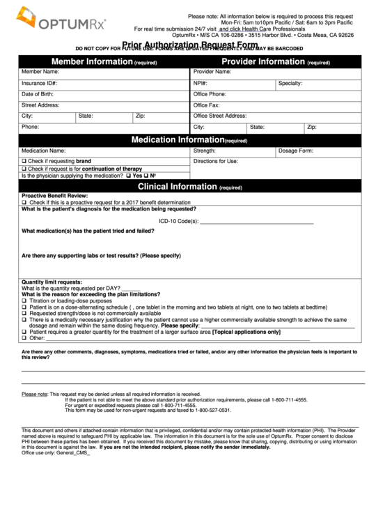 Generic Prior Authorization Form Template 3472