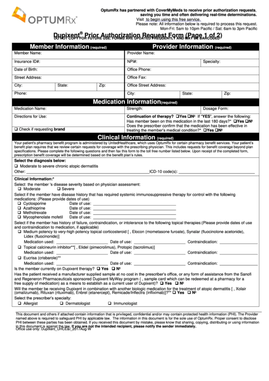 Dupixent Prior Authorization Request Form Printable pdf