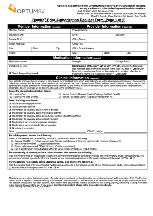Humira Prior Authorization Request Form Printable pdf