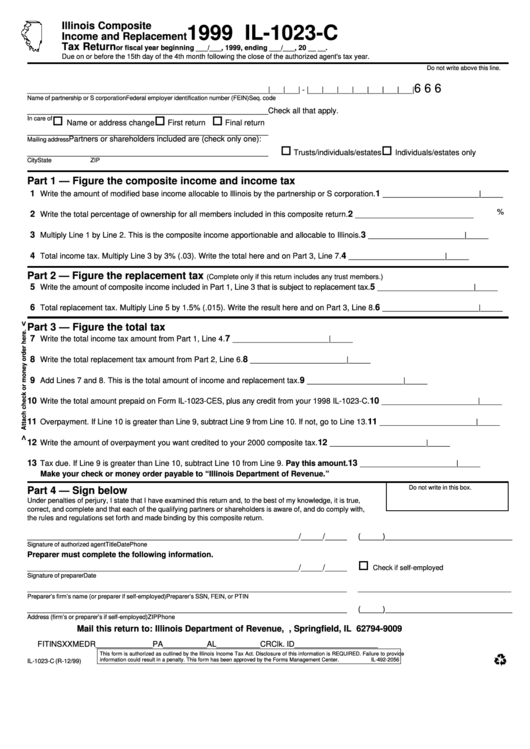 Form Il-1023-C - Illinois Composite Income And Replacement Tax Return - 1999 Printable pdf