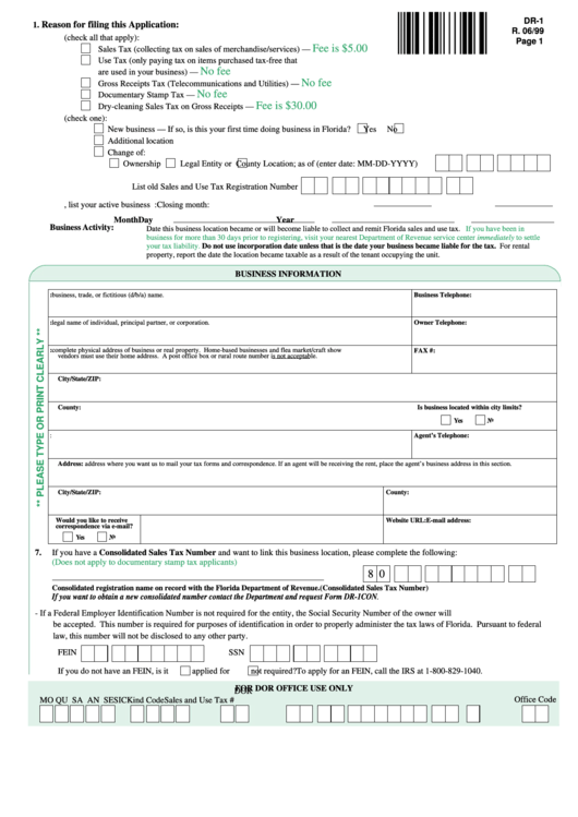 Form Dr-1 - Business Application Printable pdf