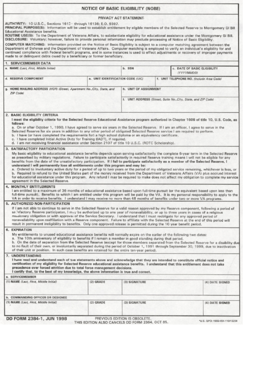 Fillable Form 2384-1 - Notice Of Basic Eligibility (Nobe) Printable pdf