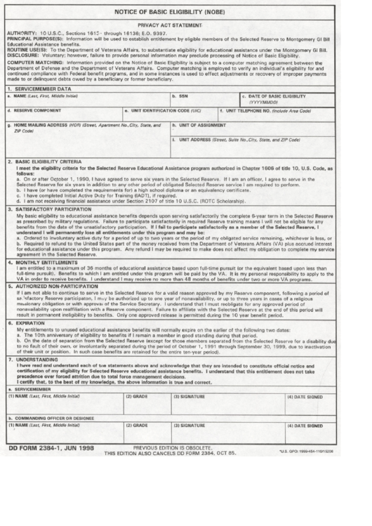 Fillable Form 2384 1 Notice Of Basic Eligibility Nobe Printable Pdf