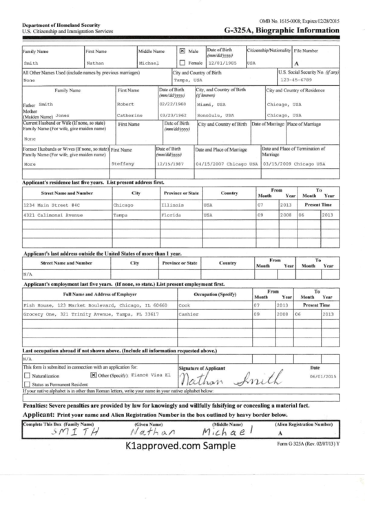 Form G-325a - Biographic Information Printable pdf