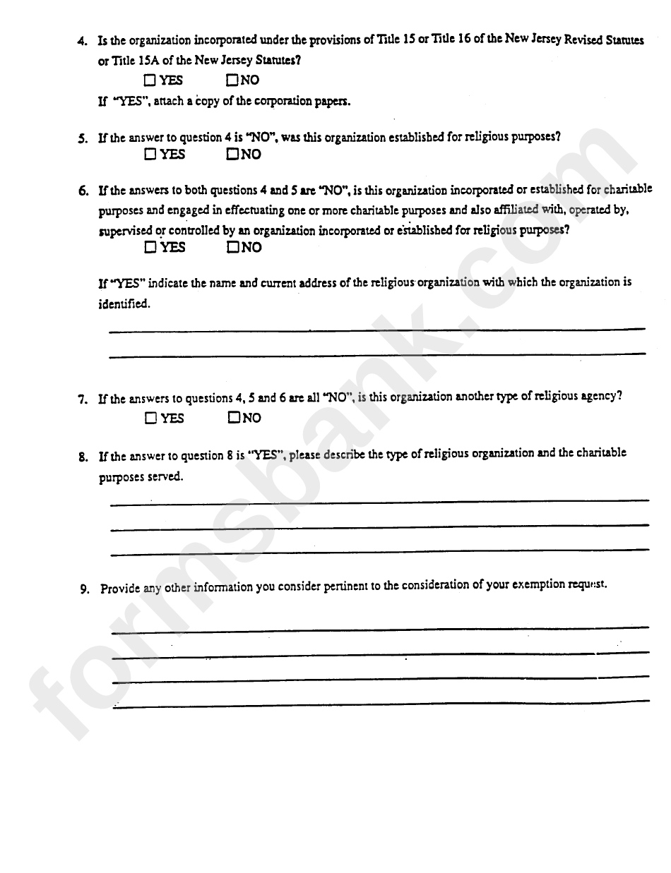 Form Cri-100a - Supp;ementary Questionaire - Religious Organization