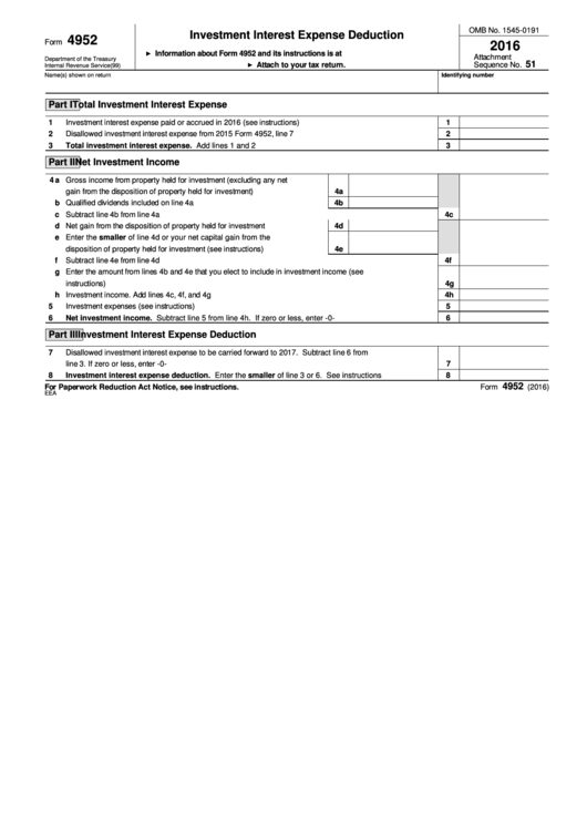 Form 4952 Investment Interest Expense Deduction 2016