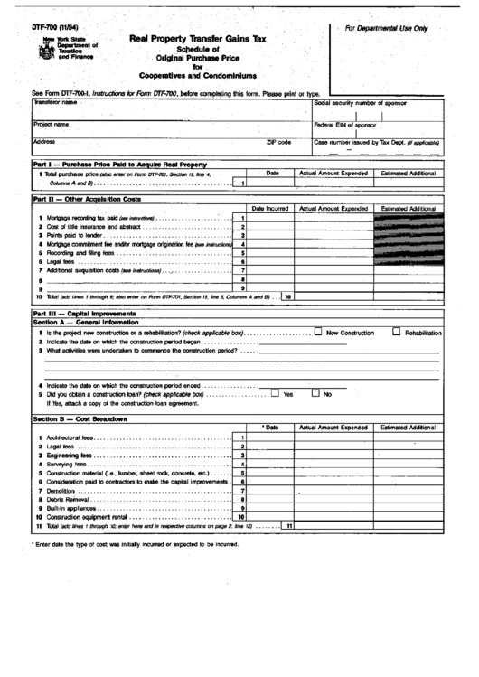 Form Dtf-700 - Real Property Transfer Gains Tax Schedule Of Original Purchase Price For Cooperatives And Condominiums - 1994 Printable pdf