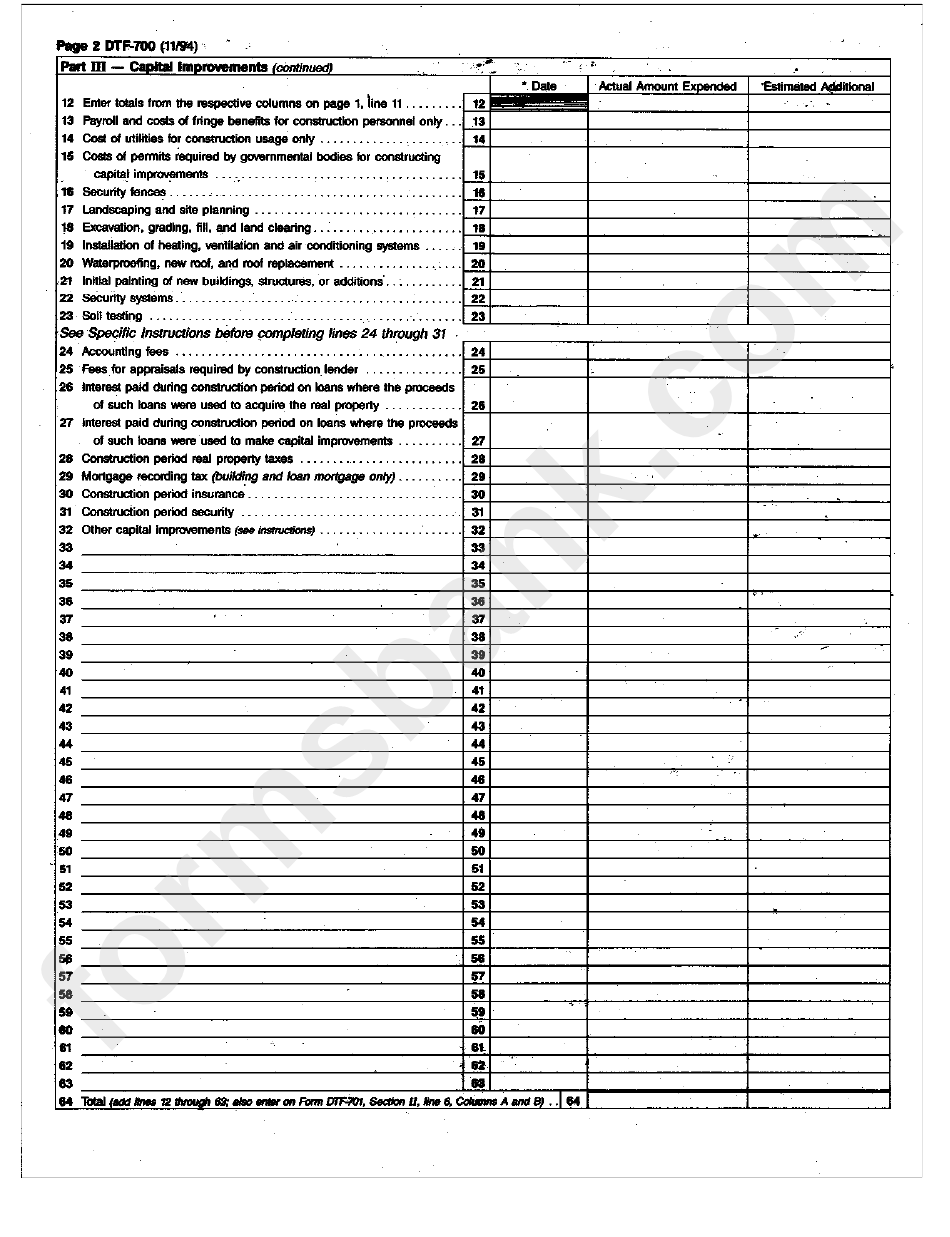 Form Dtf-700 - Real Property Transfer Gains Tax Schedule Of Original Purchase Price For Cooperatives And Condominiums - 1994