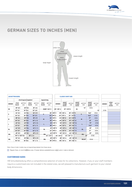 German Sizes To Inches (Men) Chart Printable pdf