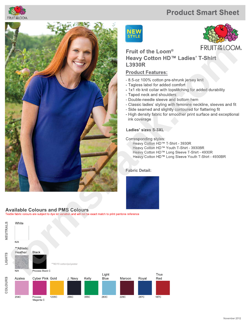 L3930r - Fruit Of The Loom Heavy Cotton Hd Ladies T-Shirt Size Chart