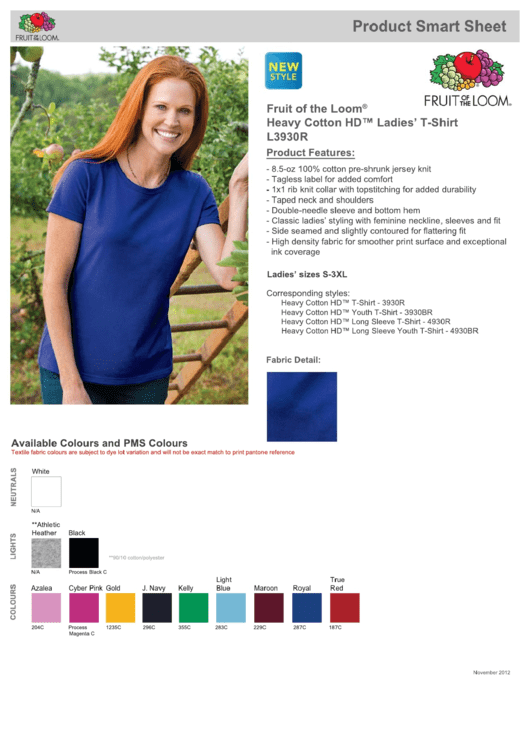 L3930r - Fruit Of The Loom Heavy Cotton Hd Ladies T-Shirt Size Chart Printable pdf