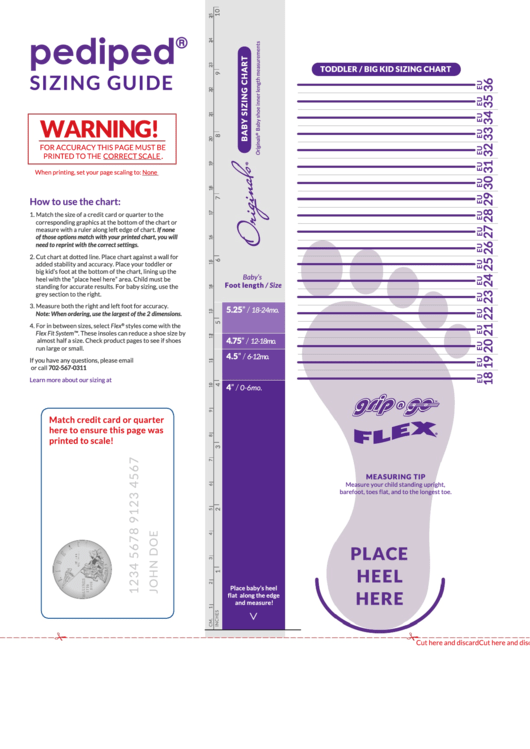 Toddler / Big Kid Foot Sizing Chart Printable pdf