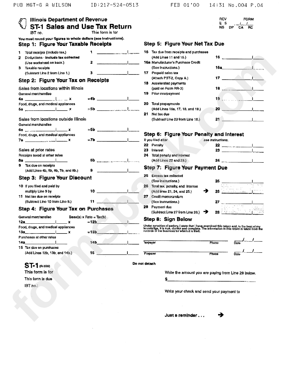 Form St-1 - Sales And Use Tax Return - 1999