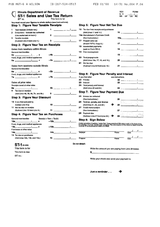 Form St-1 - Sales And Use Tax Return - 1999 Printable pdf