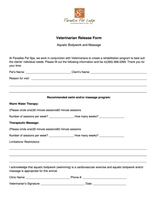 Top Veterinarian Release Form Templates Free To Downl 6524