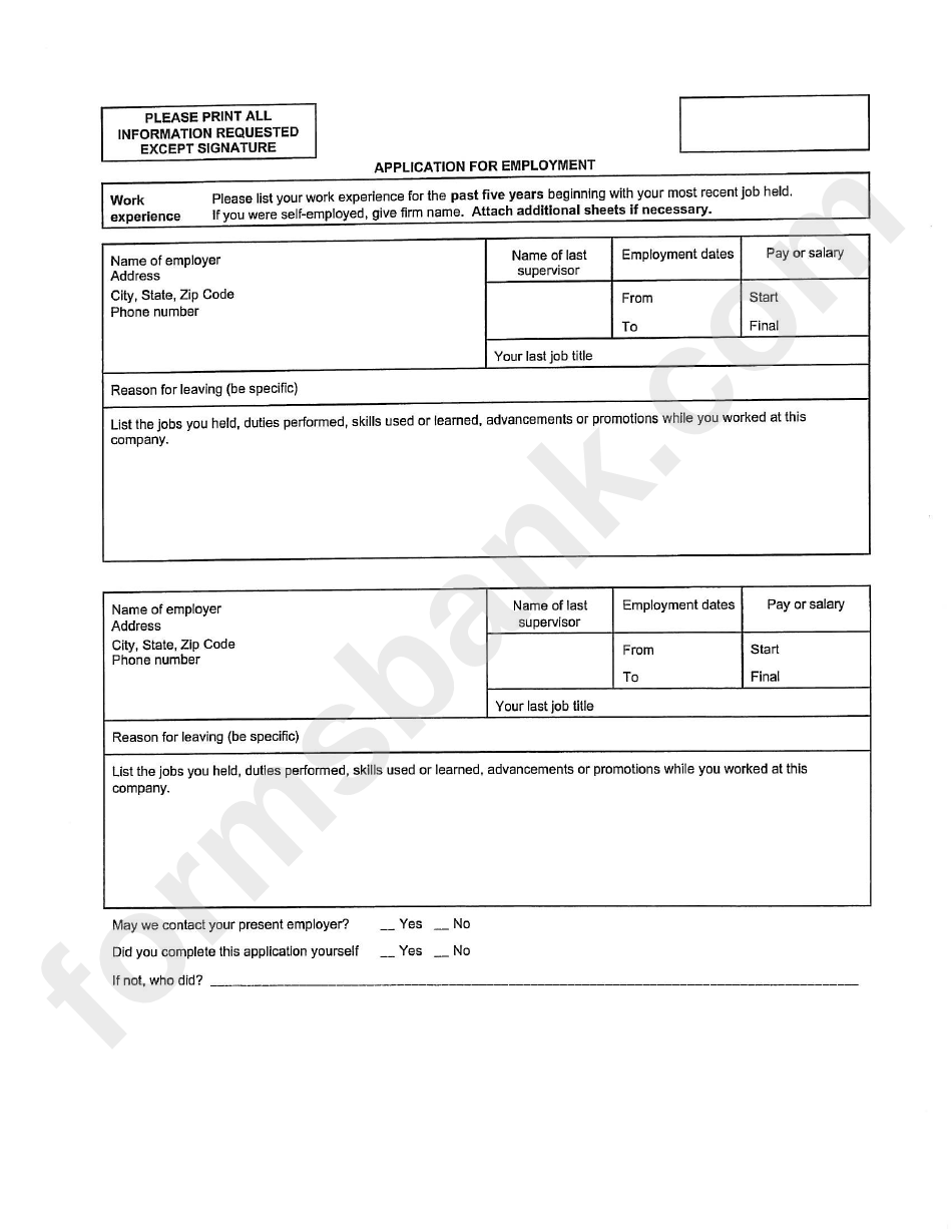 Sample Employment Application Form