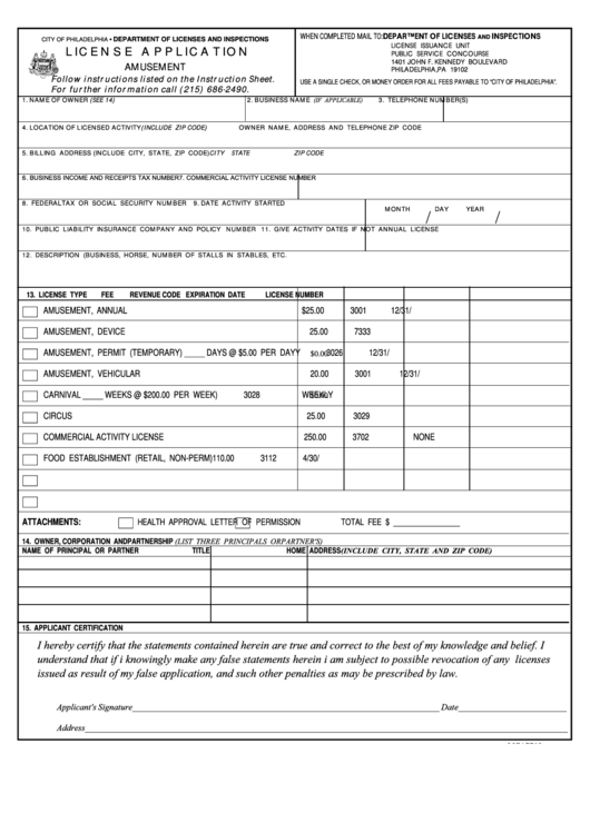 Form 81-910 - License Application Amusement Printable pdf