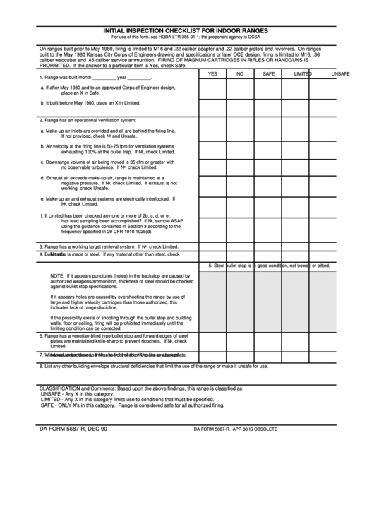 Da Form 5687-R - Initial Inspection Checklist For Indoor Ranges Printable pdf