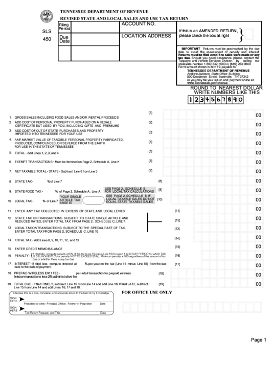 Form Sls 450 - Revised State And Local Sales And Use Tax Return Printable pdf